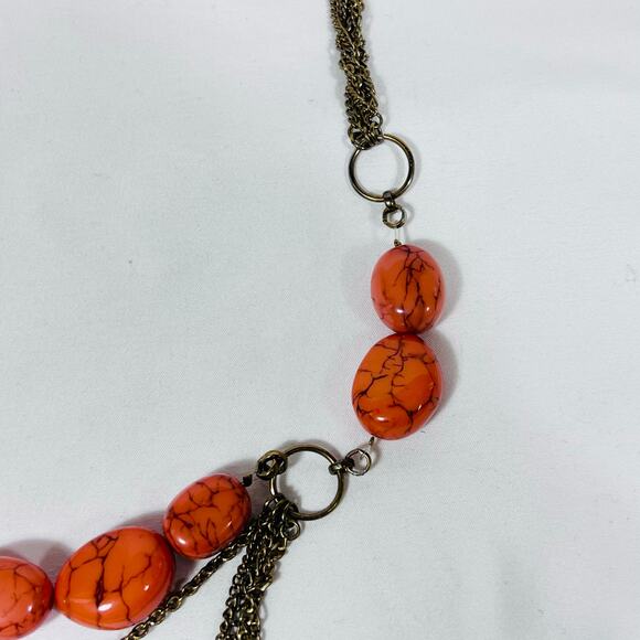 Red Jasper Glass Bead Necklace Multiple Metal Strands Jewelry 11" - Picture 2 of 7